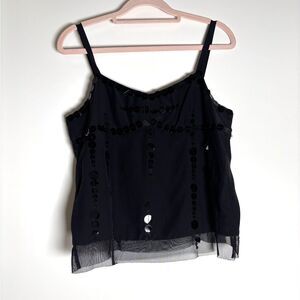 Vintage Marc Jacobs Sequin Cami | Y2K Designer Black Silk Top | Coquettecore